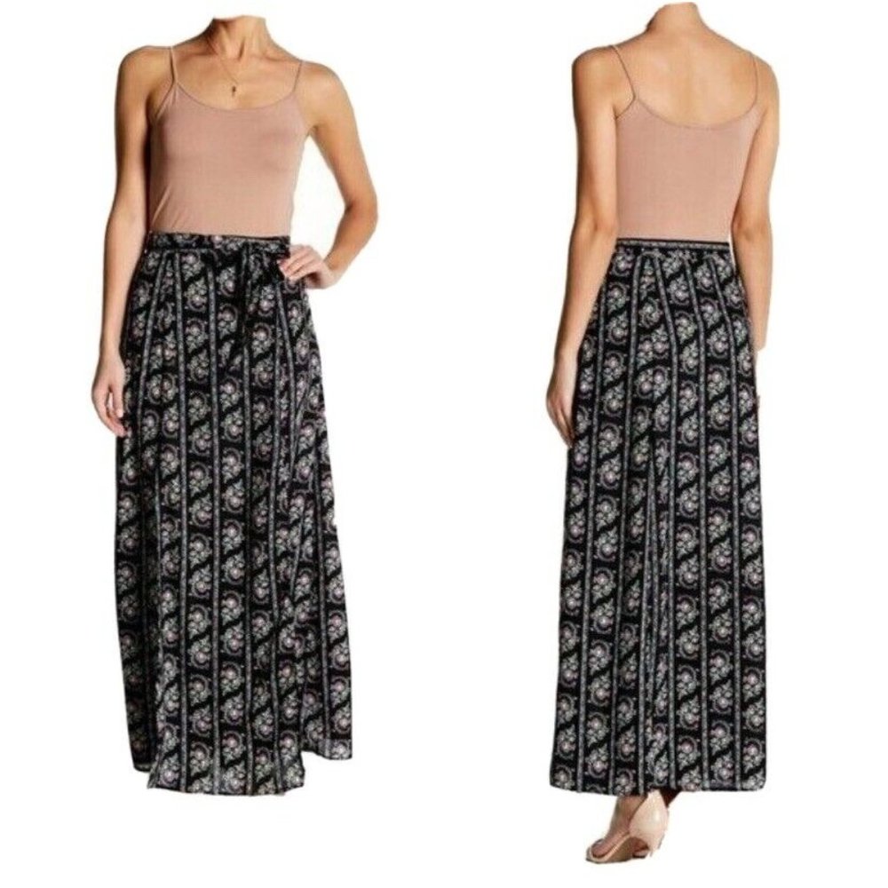 Jealous Tomato Printed Maxi Skirt Front Slits Waist Tie Zip Up Floral Size Small